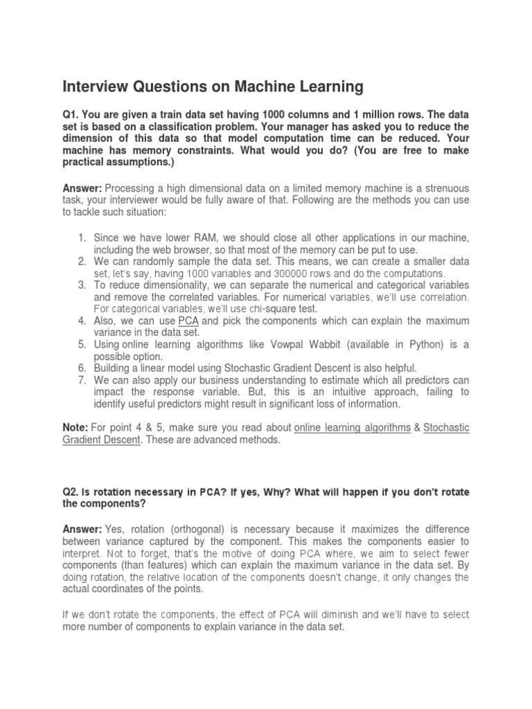 Interview Questions On Machine Learning PDF Machine Learning