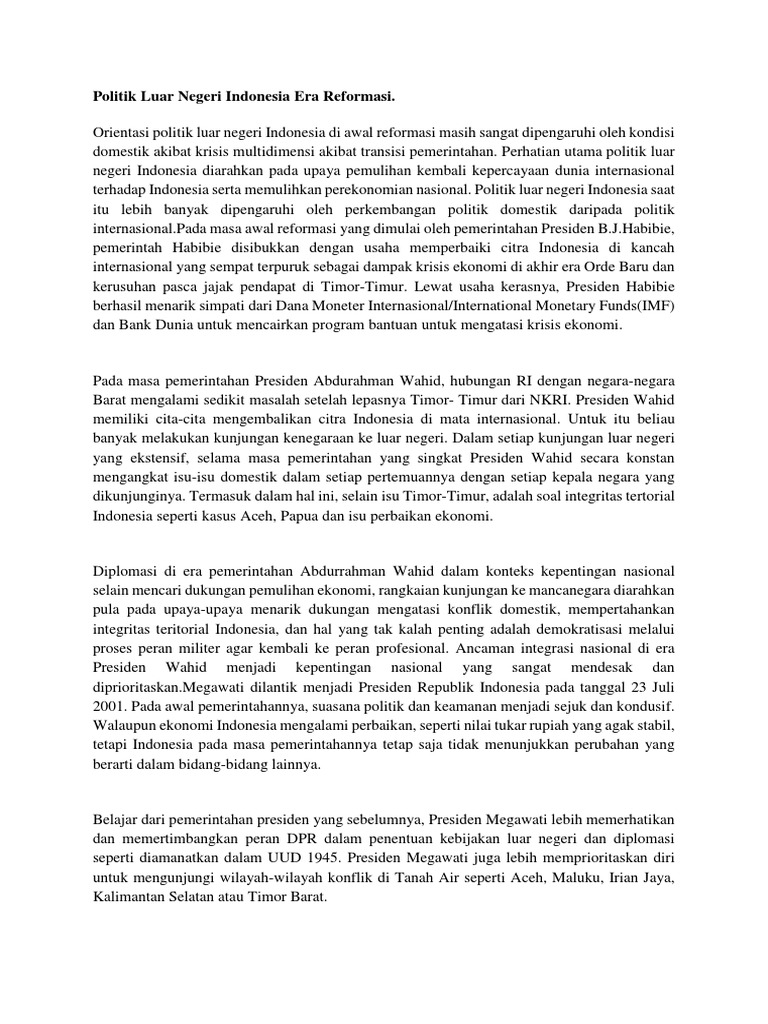 Politik Luar Negeri Indonesia Era Reformasi PDF