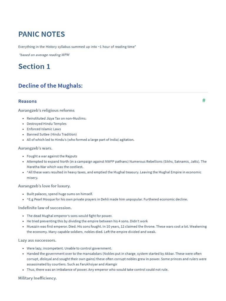 Panic Notes | PDF | East India Company | Urdu