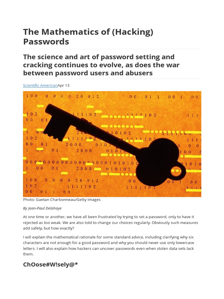 The Mathematics of (Hacking) Passwords | PDF | Password | Crime Prevention