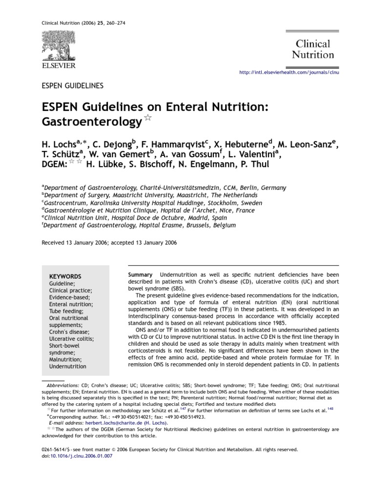 ESPEN Guidelines on Enteral Nutrition for Enteral