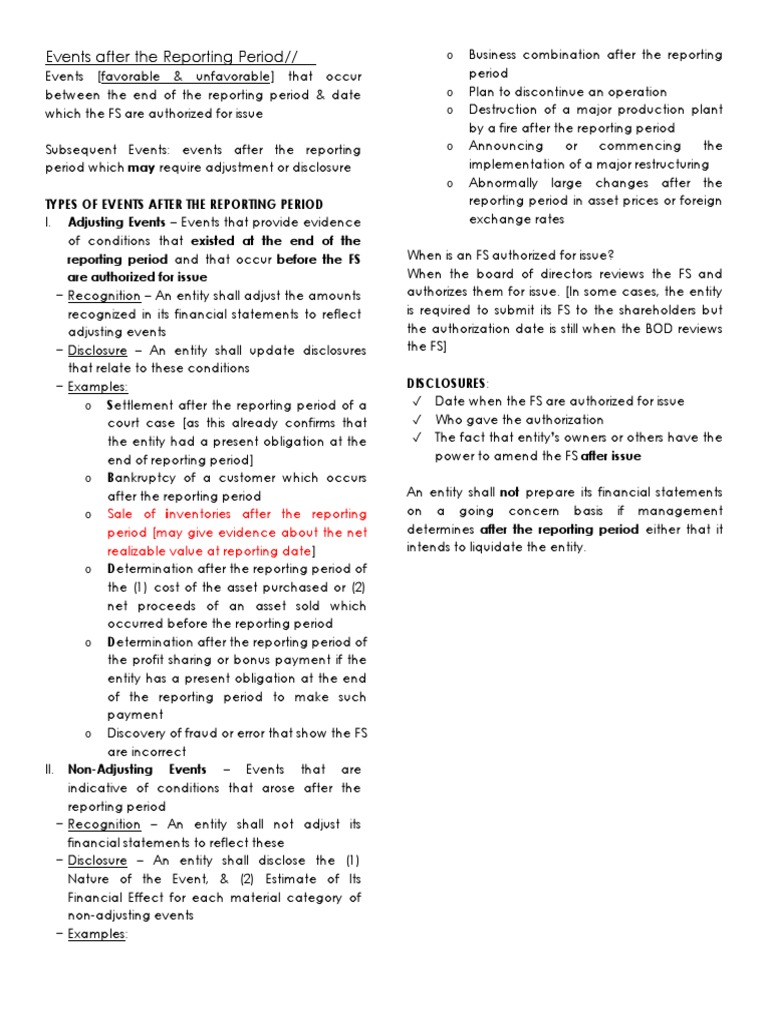 Financial Reporting: Post-Period Events | PDF | Corporations | Business Law