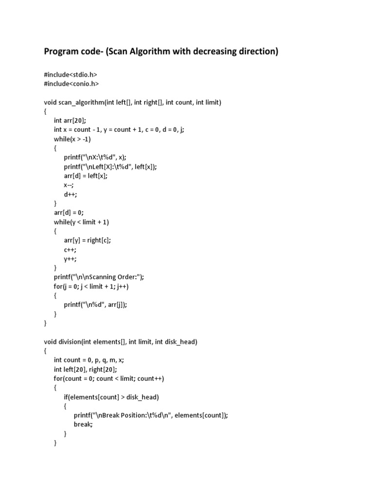 Program Code - (Scan Algorithm With Decreasing Direction) | PDF ...