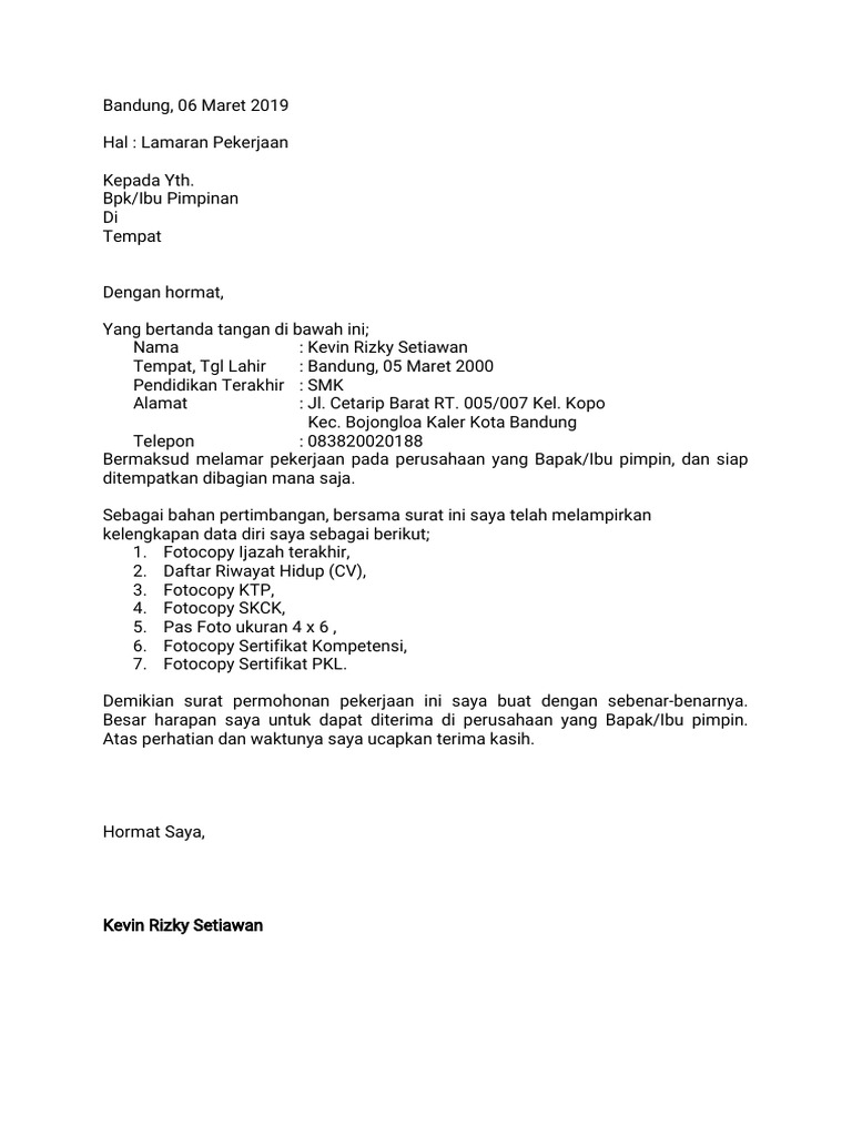 Contoh Surat Lamaran Kerjapdf