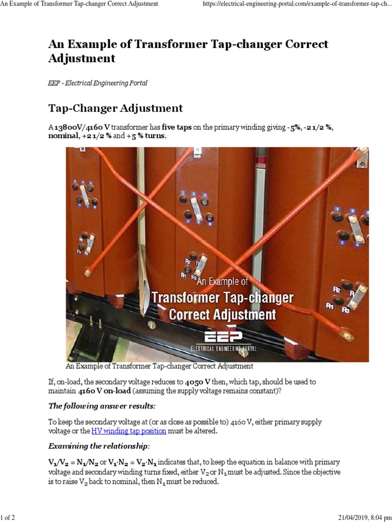 An Example of Transformer Tap-Changer Correct Adjustment | PDF | Volt ...