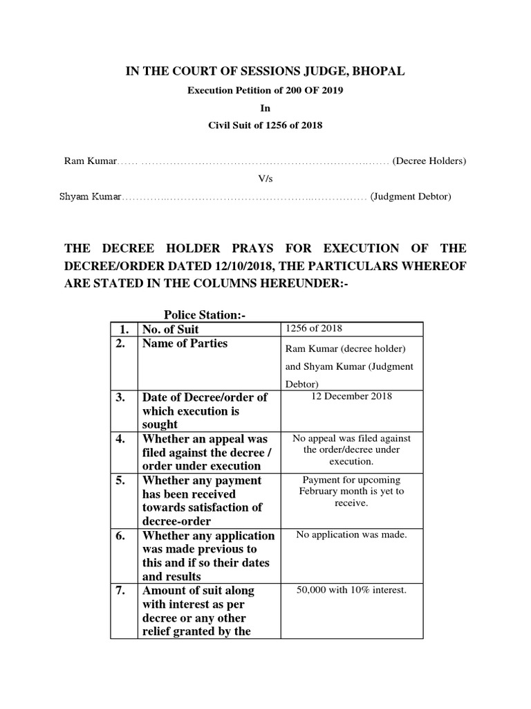 Execution Petition of 200 OF 2019 in Civil Suit of 1256 of 2018 PDF