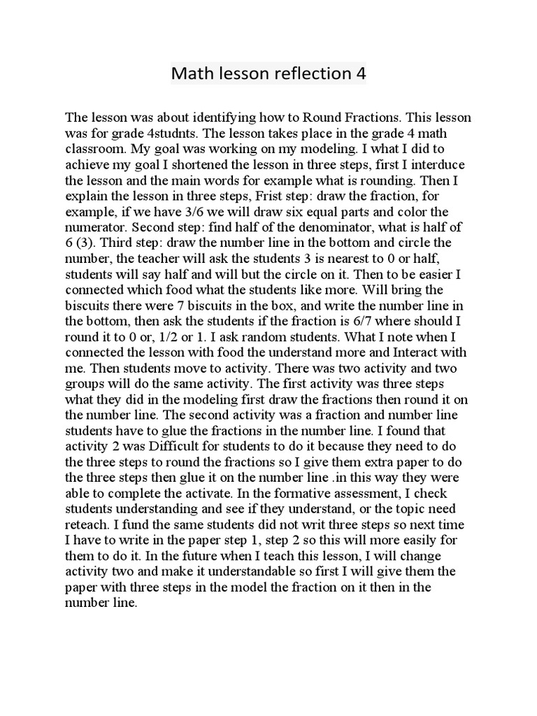 LESSON PLAN 4reflection | PDF | Fraction (Mathematics) | Education Theory