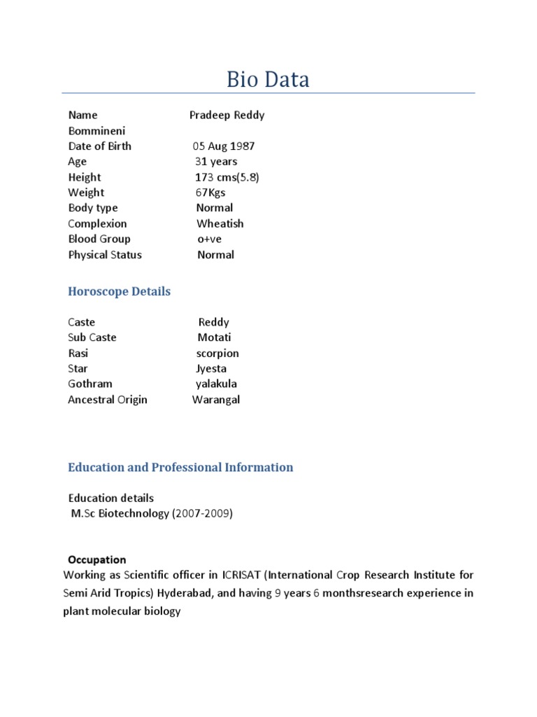 Pradeep Reddy Bio: Scientist Profile | PDF