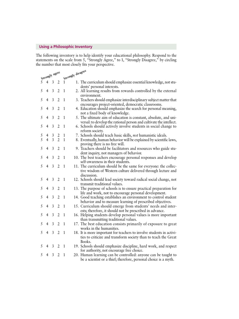 Inventory of Philosophies of Education | PDF | Existentialism | Behaviorism
