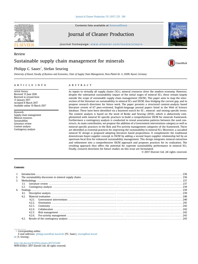 Journal of Cleaner Production: Philipp C. Sauer, Stefan Seuring | PDF ...