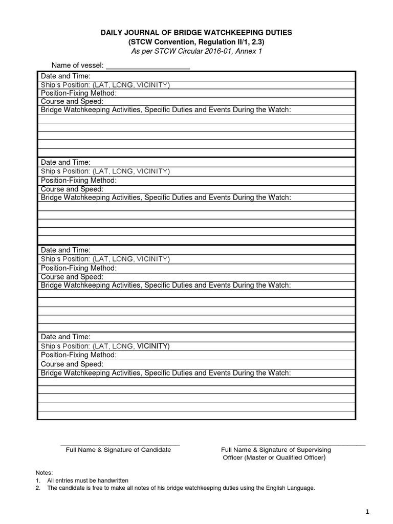 Daily Journal of Bridge Watchkeeping Duties (STCW Convention ...