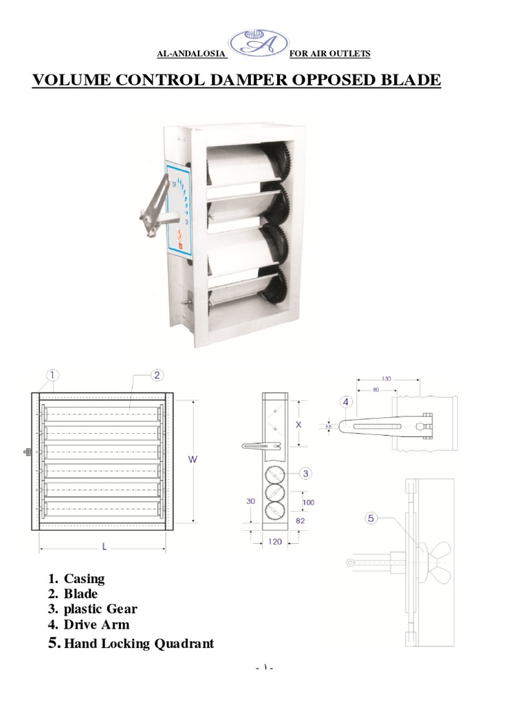 Volume Control Damper Opposed Blade 1. Casing 2. Blade 3. Plastic Gear