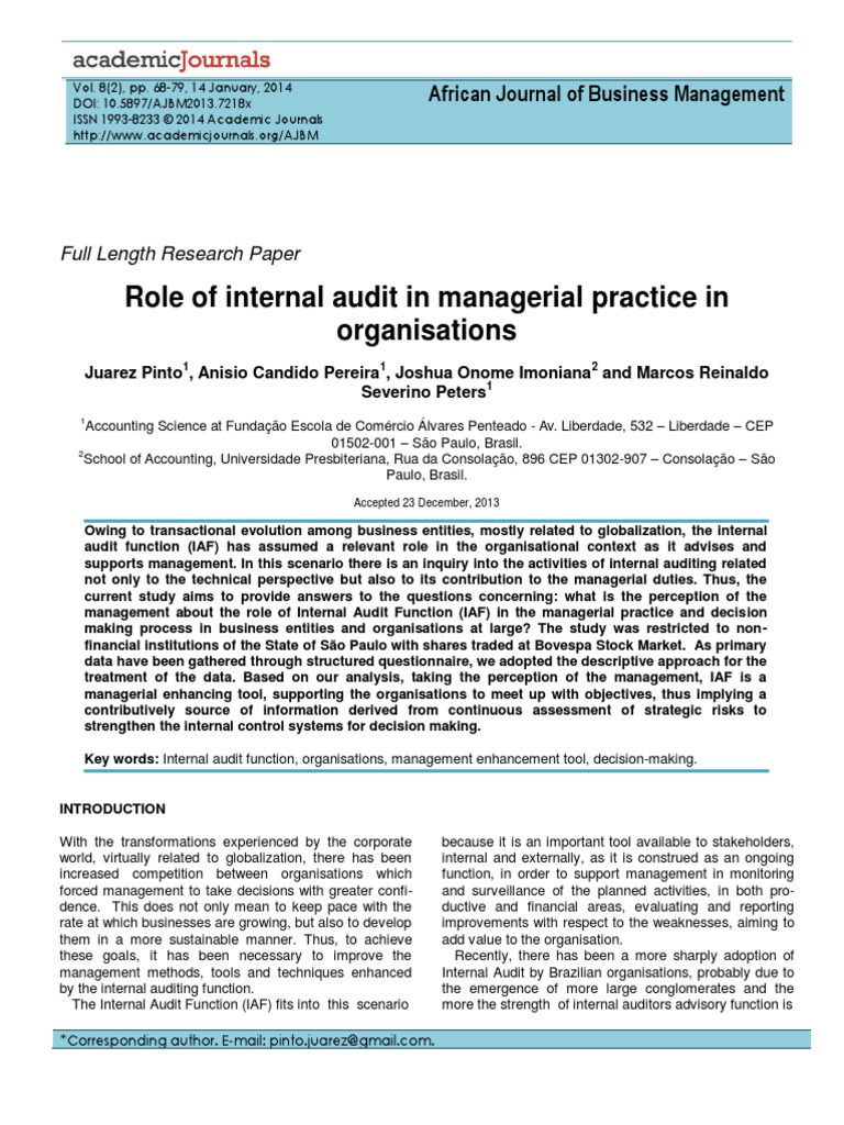 Role of Internal Audit in Managerial Practice in Organisations | PDF ...