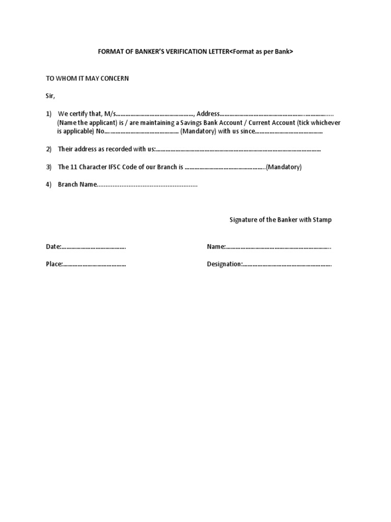 Banker's Verification Letter Format | PDF