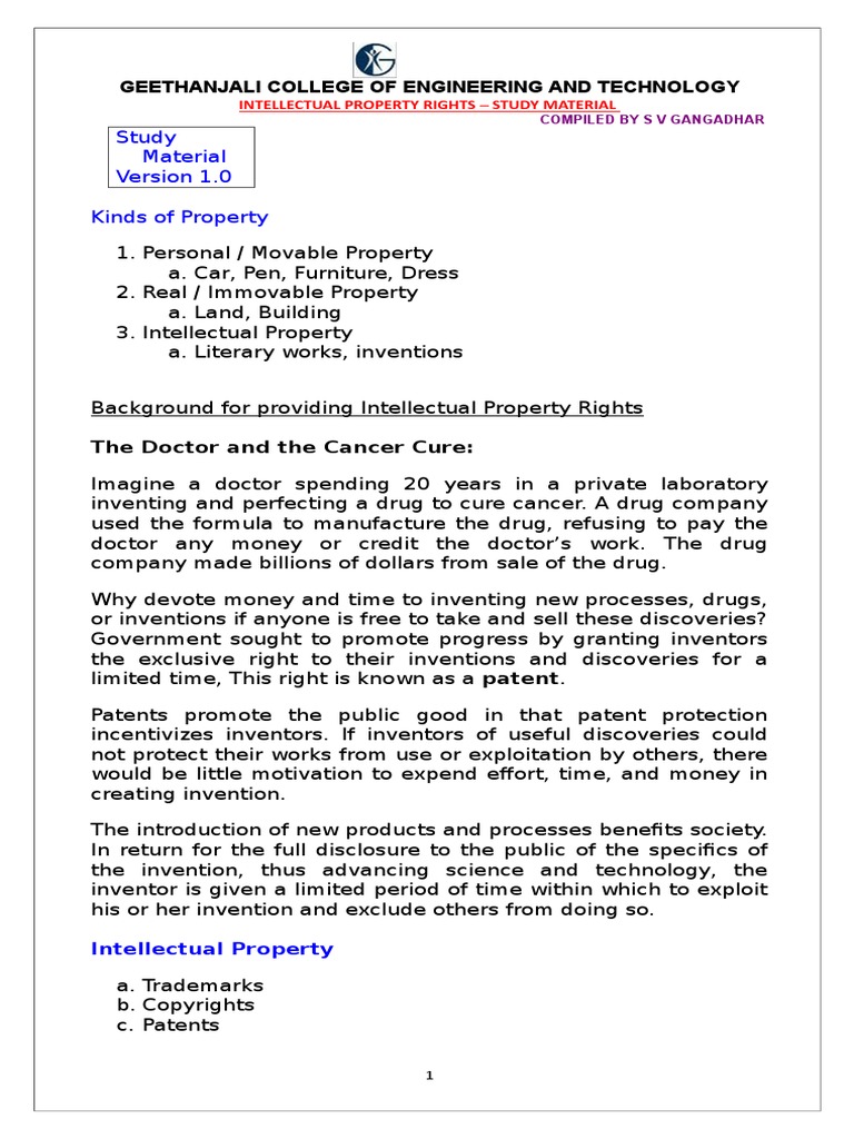 Ipr Notes Part-1 170718 | PDF | Trade Secret | Personality Rights