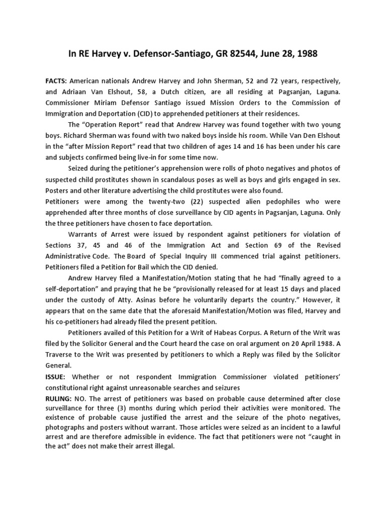 In re harvey v defensor santiago gr 82544 june 28 1988 pdf