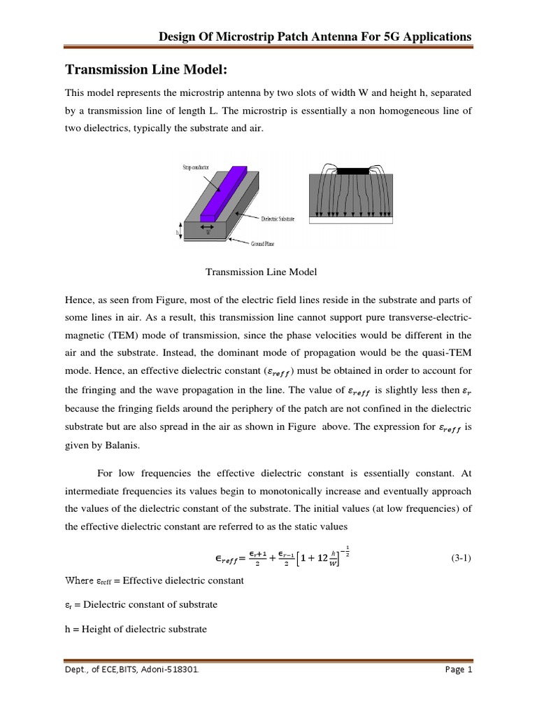 Transmission Line Model Design of Microstrip Patch Antenna For 5G