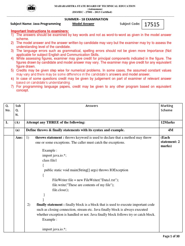 Important Instructions To Examiners:: (Autonomous) | PDF | Class ...