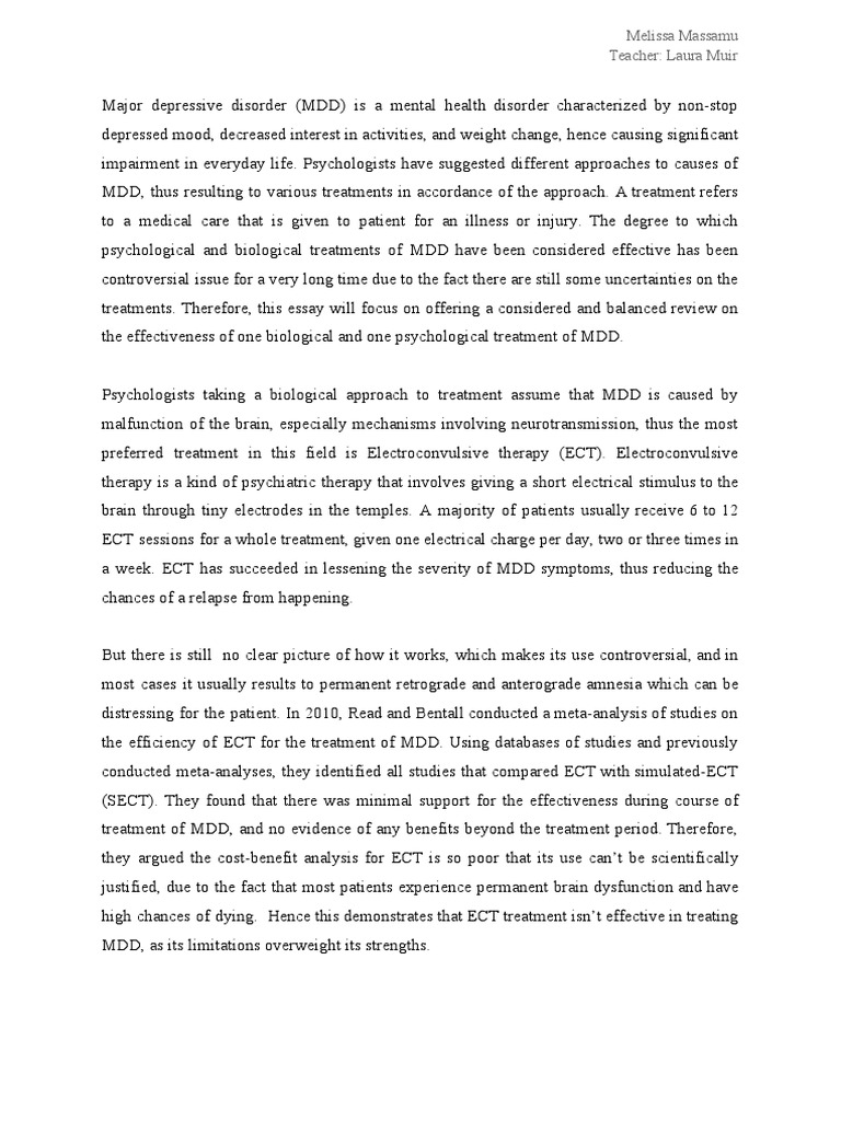 Psychology Erq PDF Major Depressive Disorder Electroconvulsive Therapy