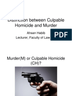 Distinction Between Culpable Homicide and Murder: Ahsan Habib Lecturer, Faculty of Law, EU