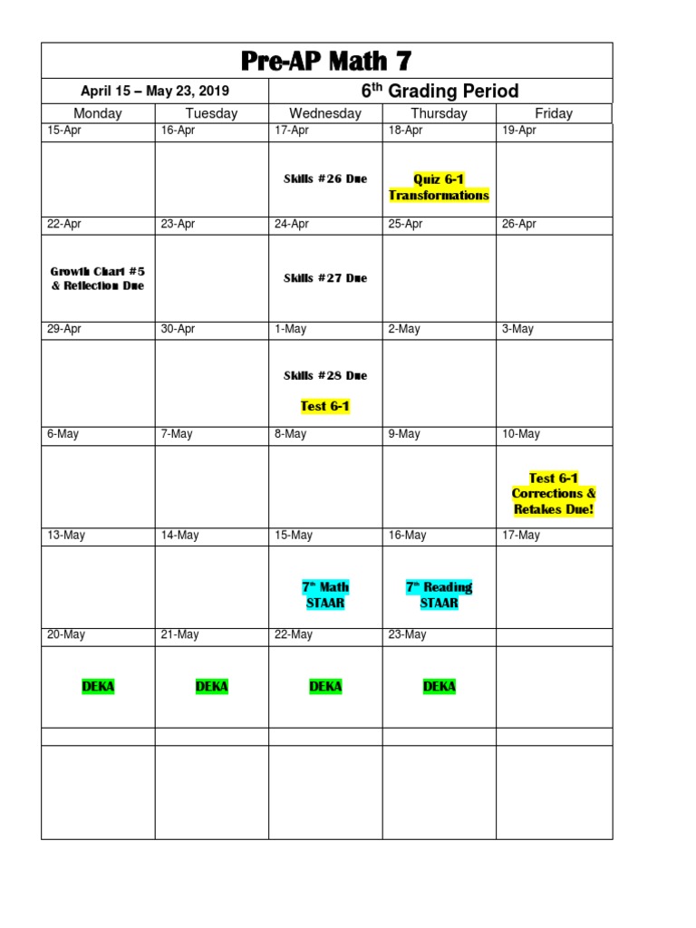 Pre-AP Math 7th Grade Schedule | PDF