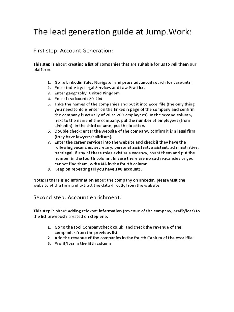 The Lead Generation Guide at Jump - Work:: First Step: Account ...