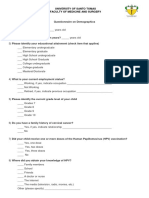 University of Santo Tomas Questionnaire on HPV