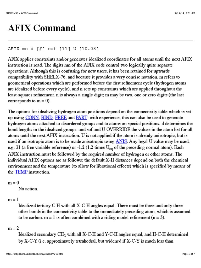 Shelxl93 Afix Command PDF Hydrogen Chemical Bond
