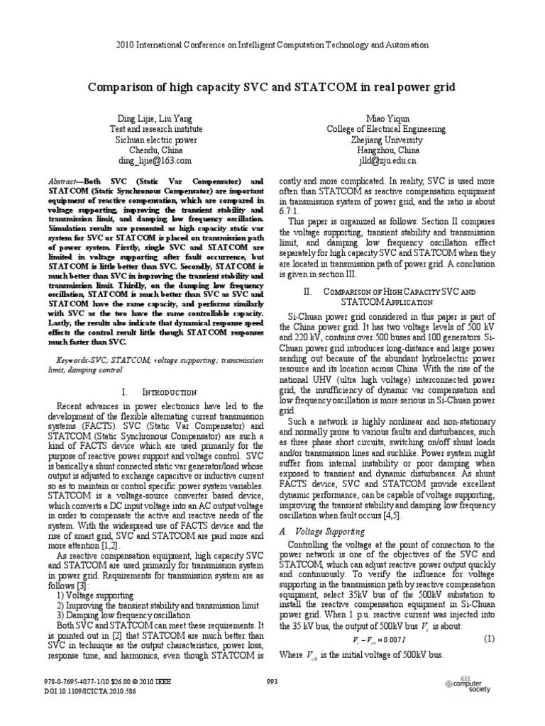 Comparison of High Capacity SVC and STATCOM in Real Power Grid | PDF ...
