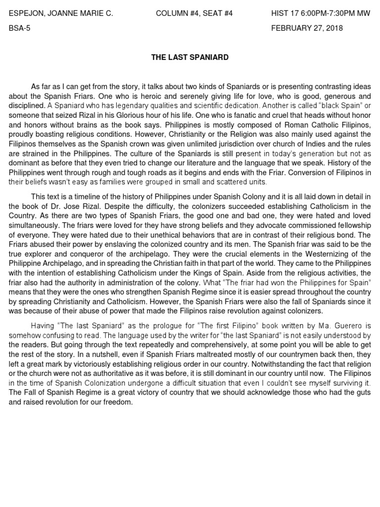 The Last Spaniard PDF Philippines Spain