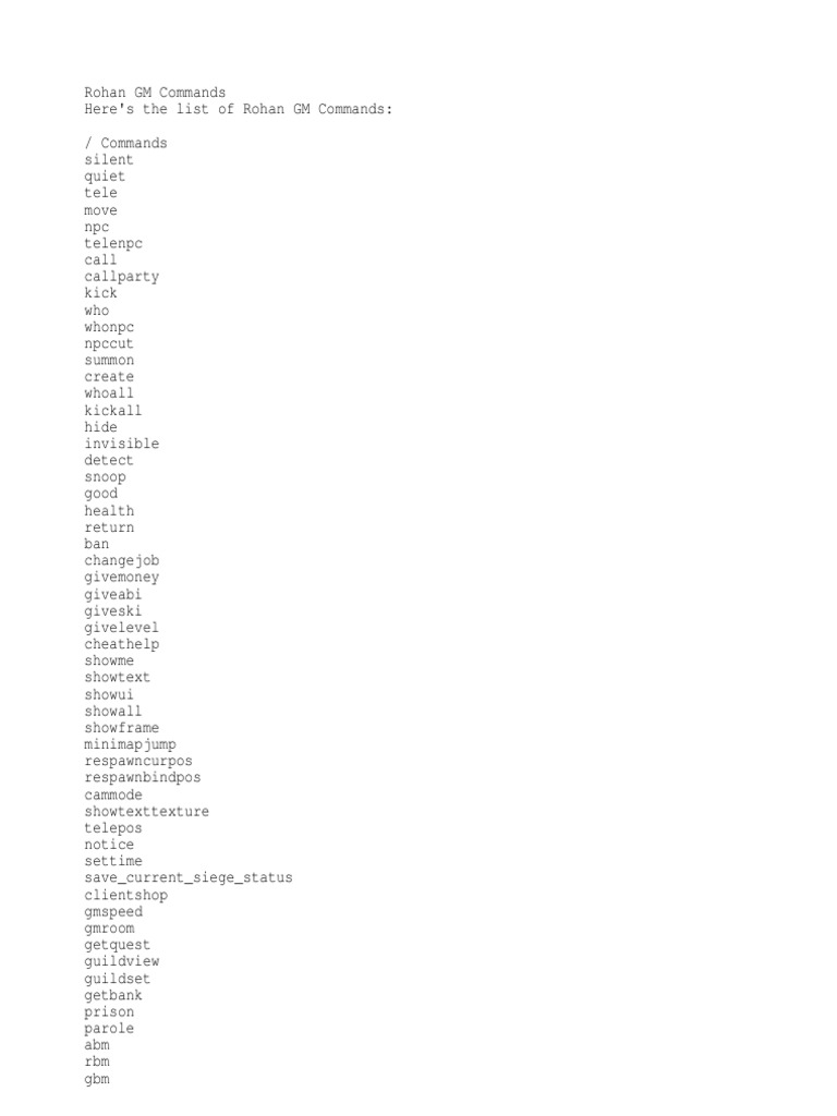Rohan GM Codes | PDF