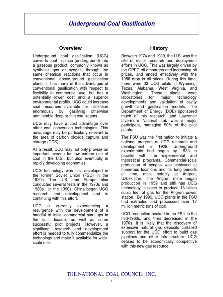Underground Coal Gasification Overview | PDF