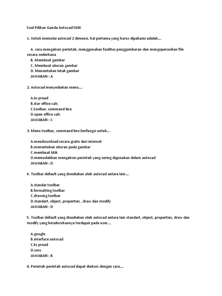 Soal Pilihan Ganda Autocad Smk