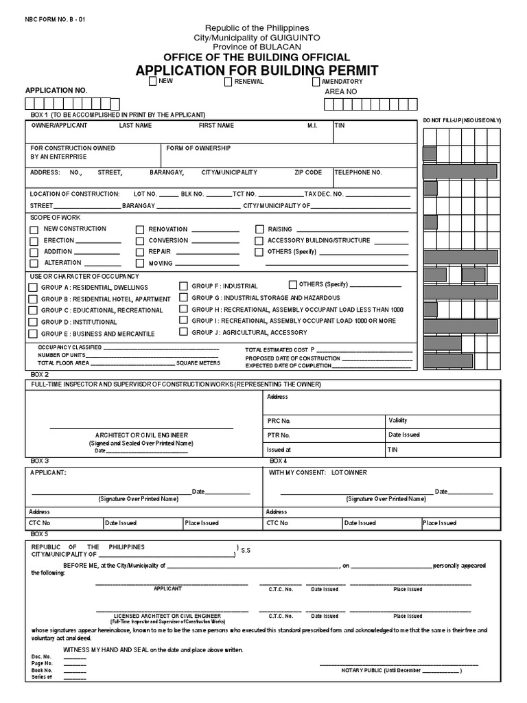 Building Permit Application Form | PDF | Building Code | Specification ...