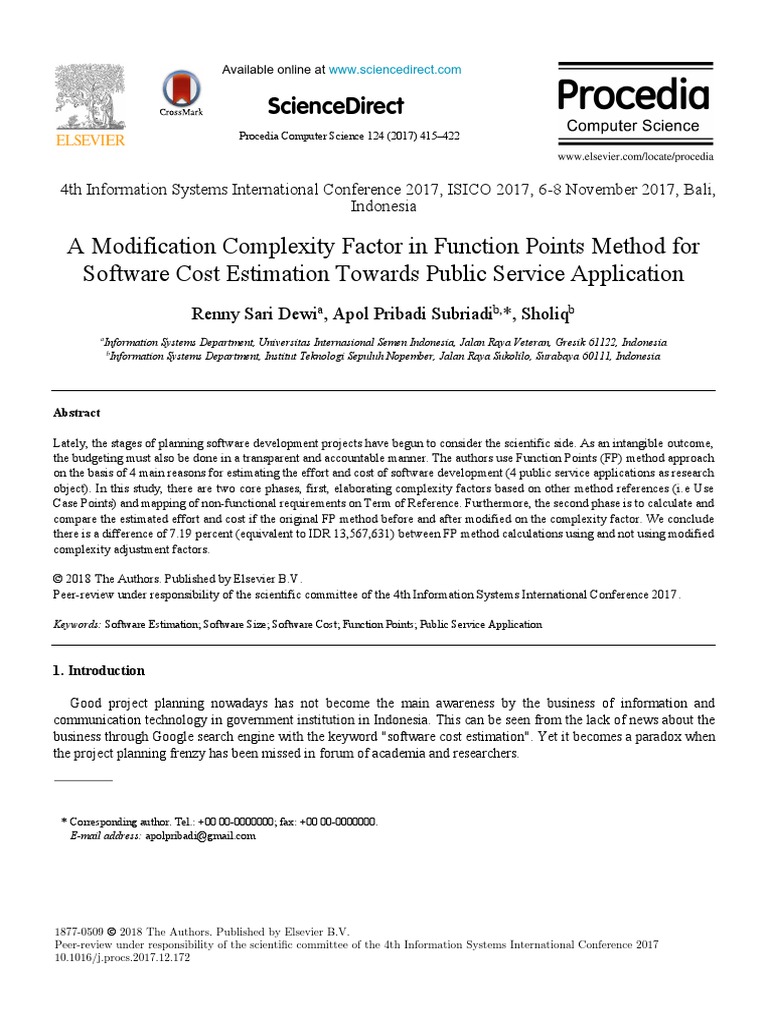 A Modification Complexity Factor in Function Points Method For Software ...