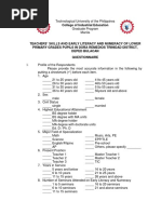 Questionnaires About Teachers Skills and Early Literacy and Numeracy of Lower Primary Grades Pupils