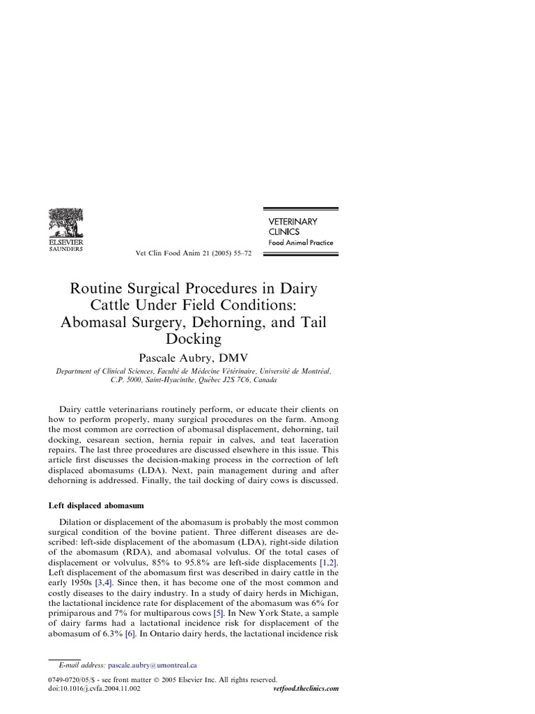 Abomasal Surgery in Dairy Cattle | PDF