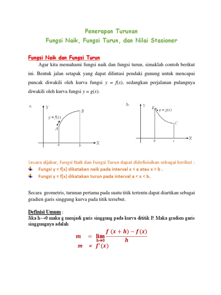 Fungsi Naik Fungsi Turun Dan Nilai Stasioner Edisi Revisi