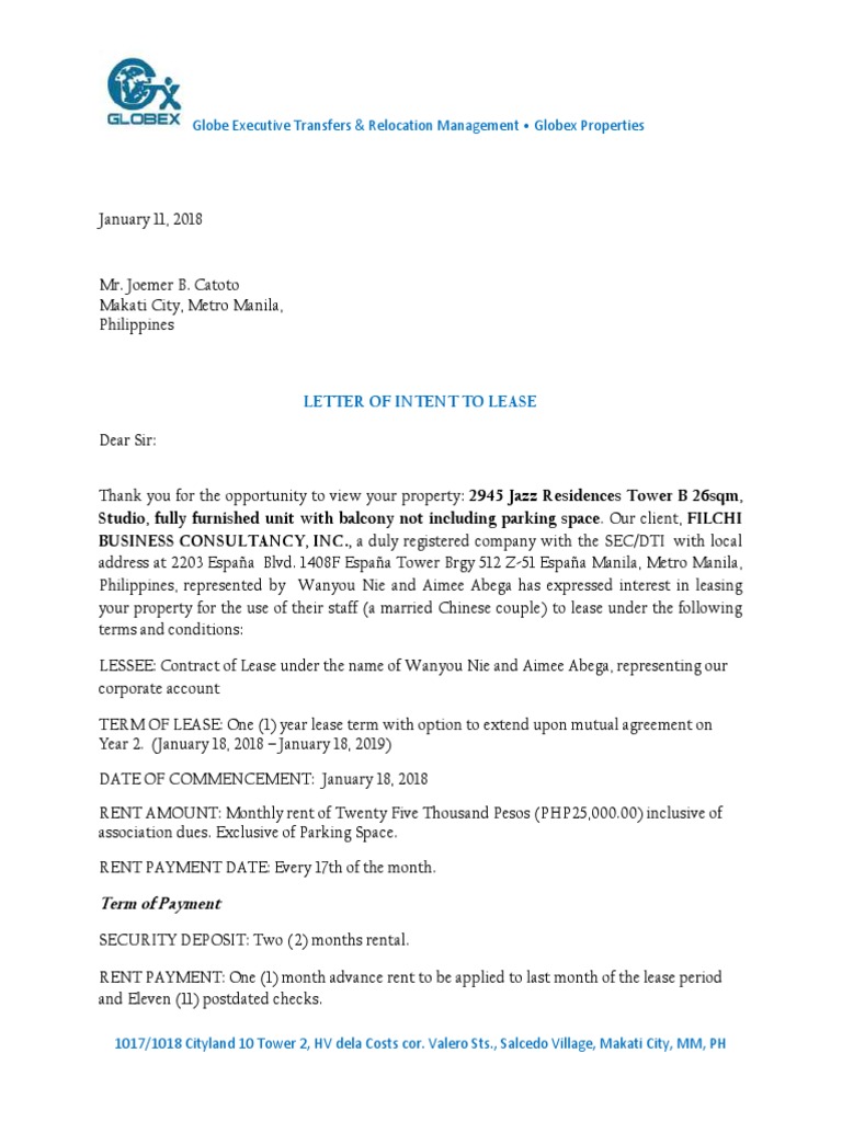 Letter of Intent | PDF | Lease | Renting