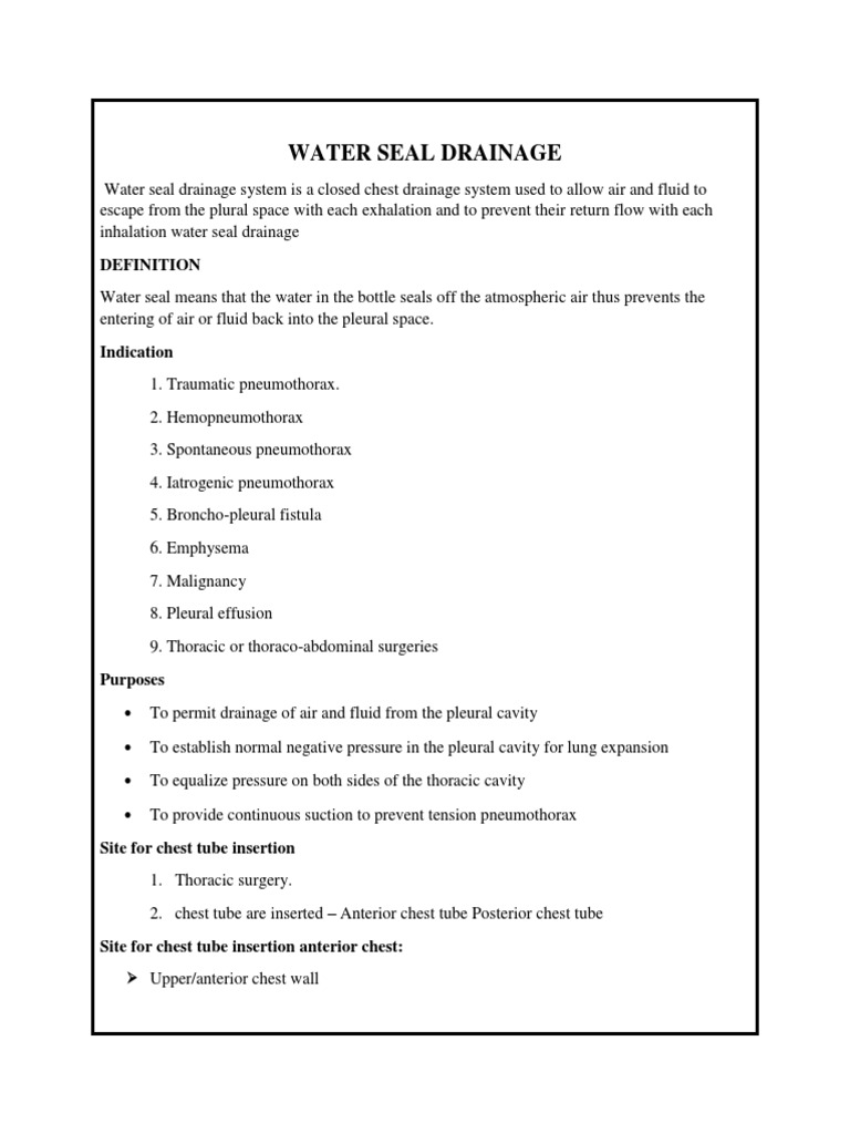 Water Seal Drainage PDF Pulmonology Medicine