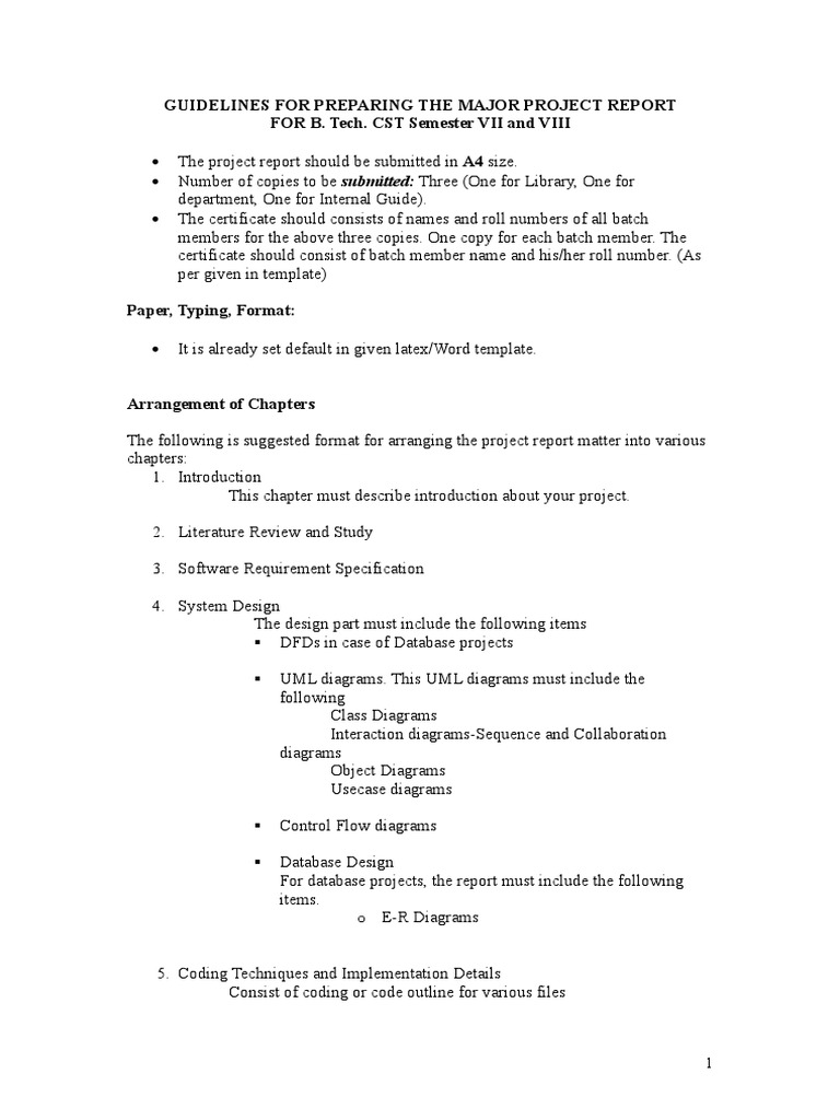Guidelines For Preparing The Major Project Report FOR B. Tech. CST ...