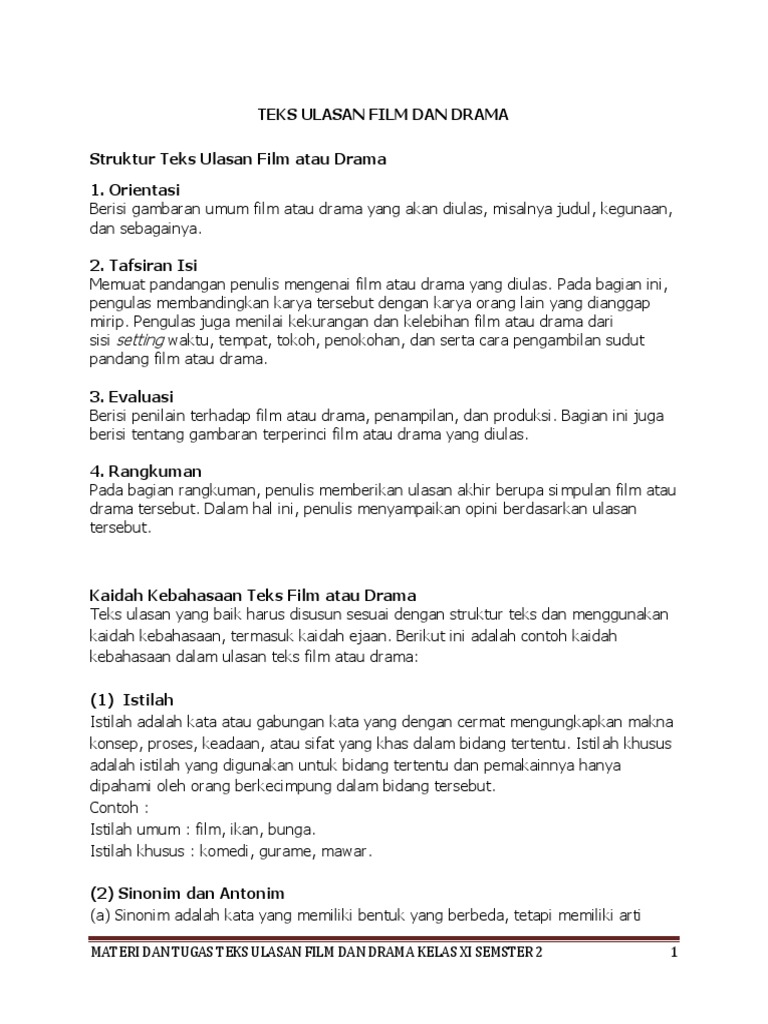 Materi Dan Tugas Teks Ulasan Film Dan Drama Kelas Xi Semester 2 Pdf