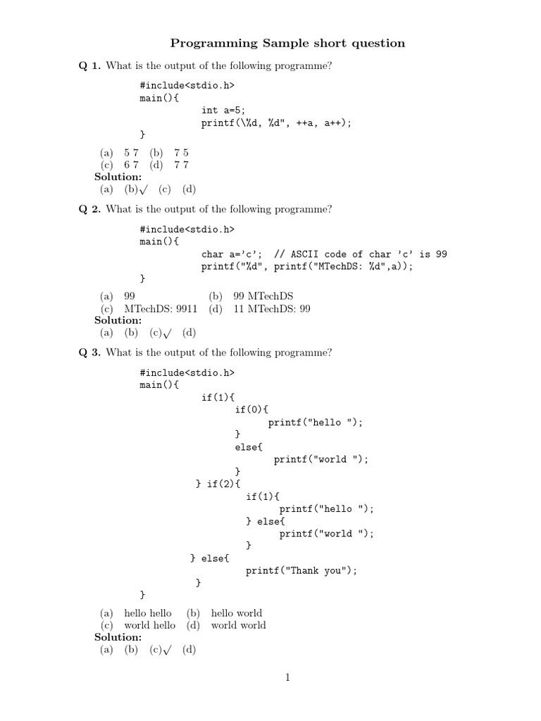 Programming Sample Short Question | PDF | Computer Engineering ...