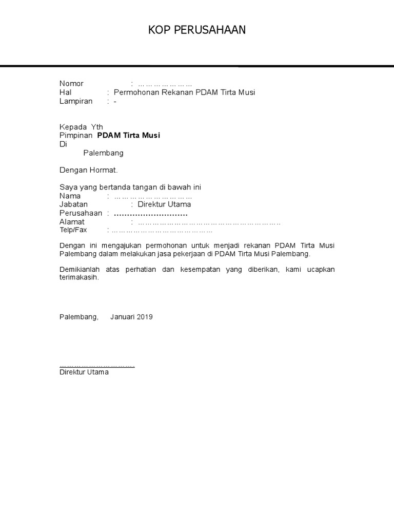 Surat Permohonan Menjadi Rekanan - Guru Paud