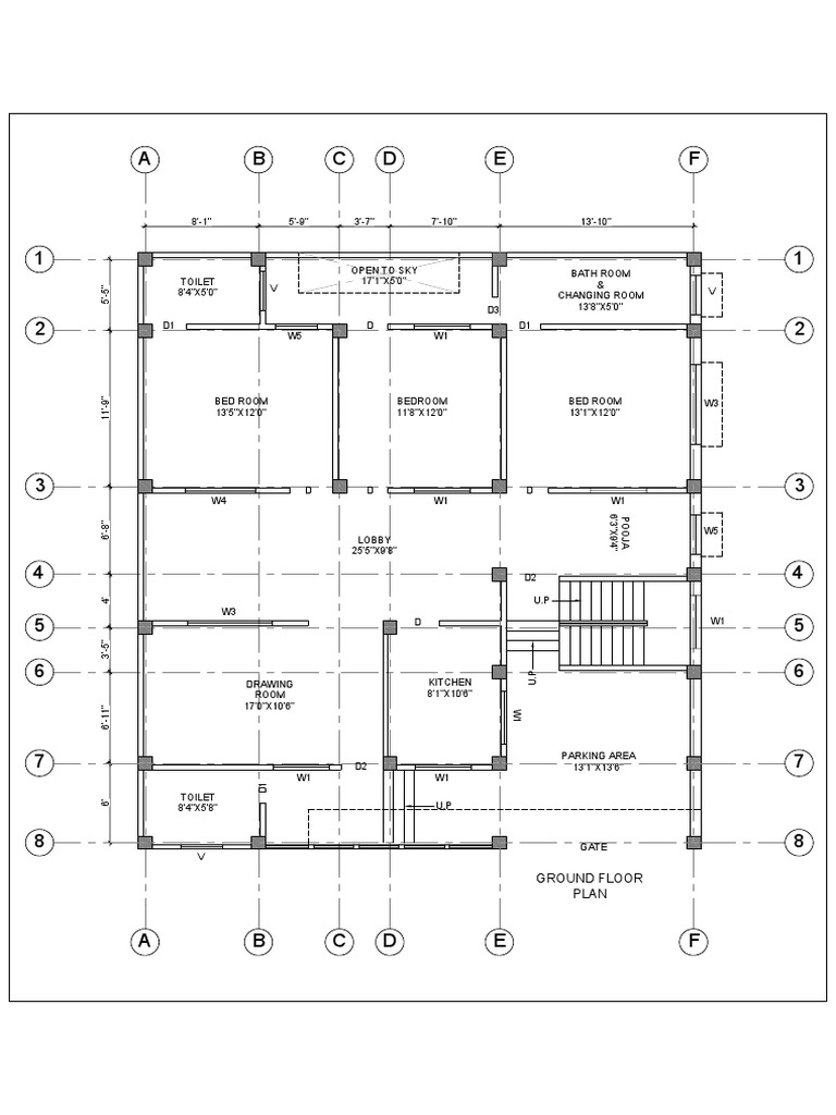 A B C D F E: Ground Floor Plan | PDF | Home