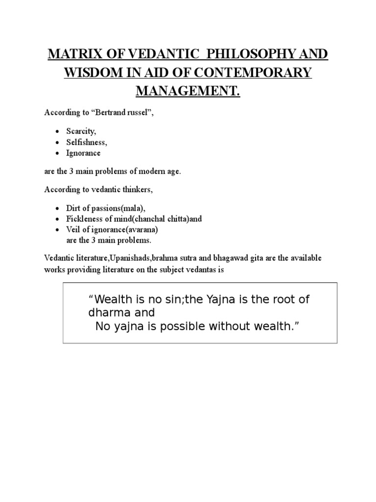 Vedantic Wisdom for Modern Management | PDF | Vedanta | Karma
