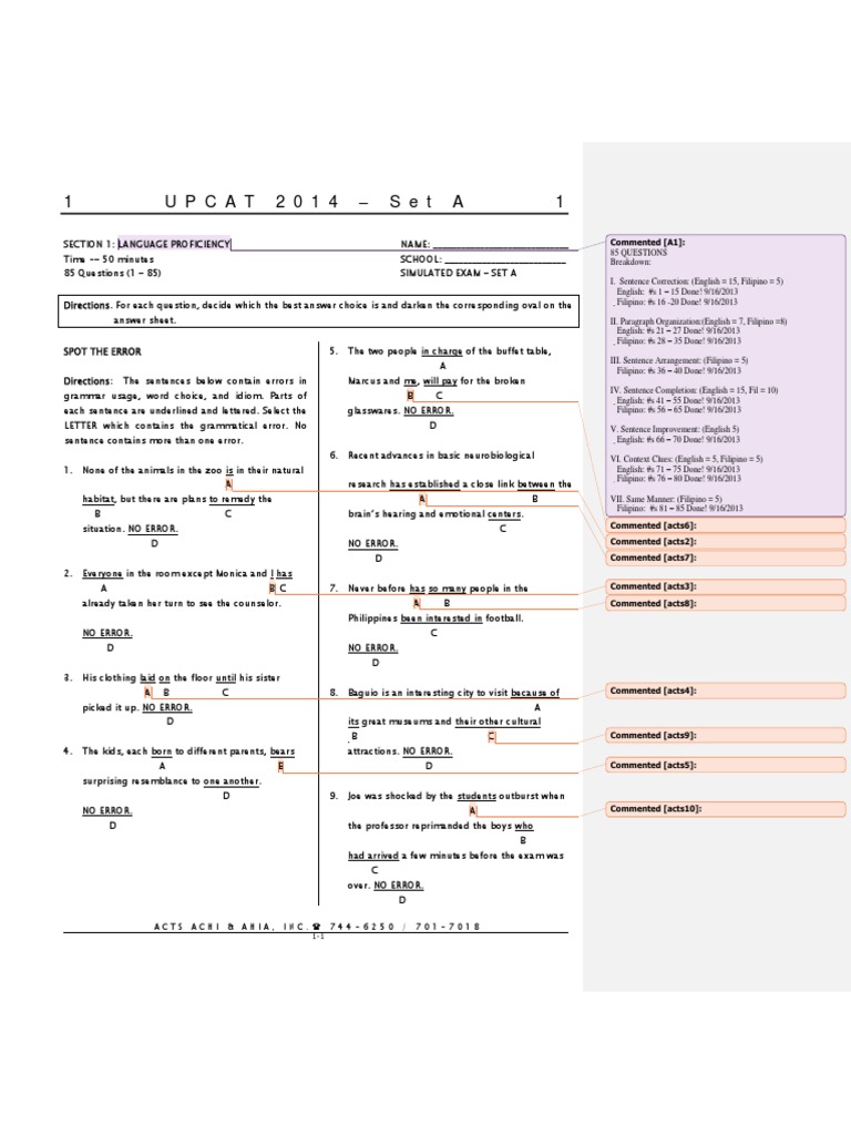 UPCAT 2014 Language Proficiency Exam | PDF | Combustion | Fires