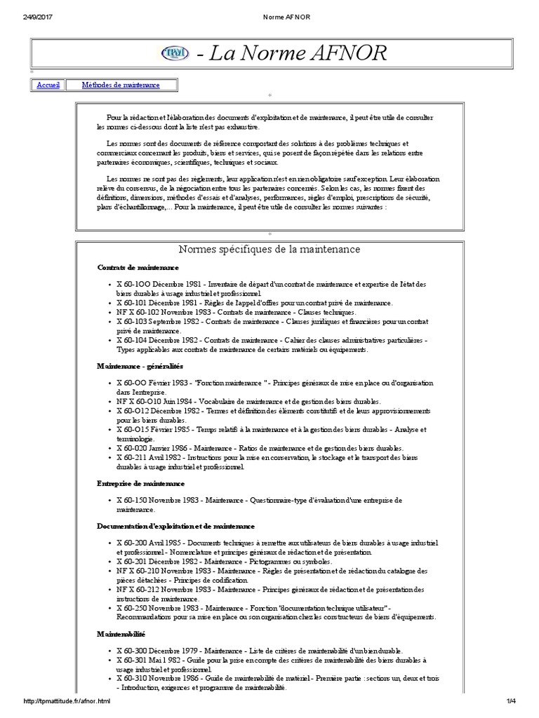 Norme AFNOR Maintenance PDF | PDF | Bruit | Électricité