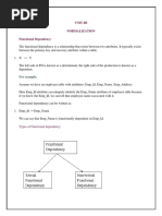 Unit-Iii Normalization Functional Dependency: For Example