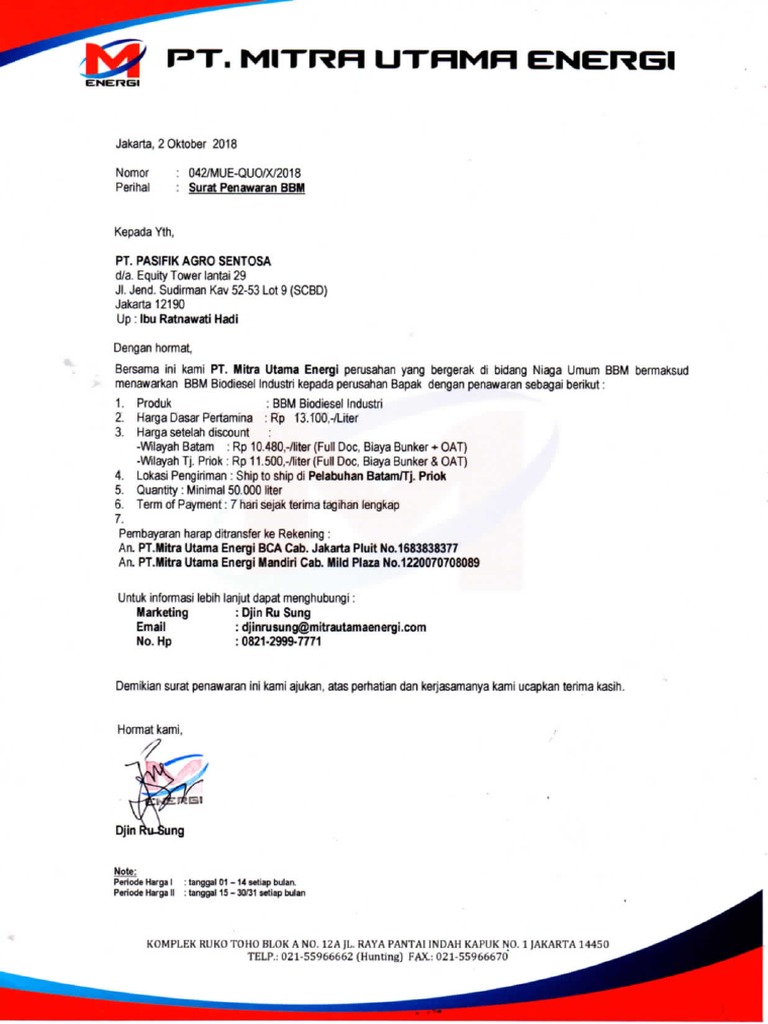 Contoh Surat Penawaran BBM | PDF